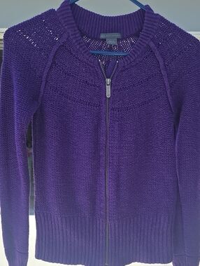Armani Exchange Deep Purple Zip-Up Knit Cardigan